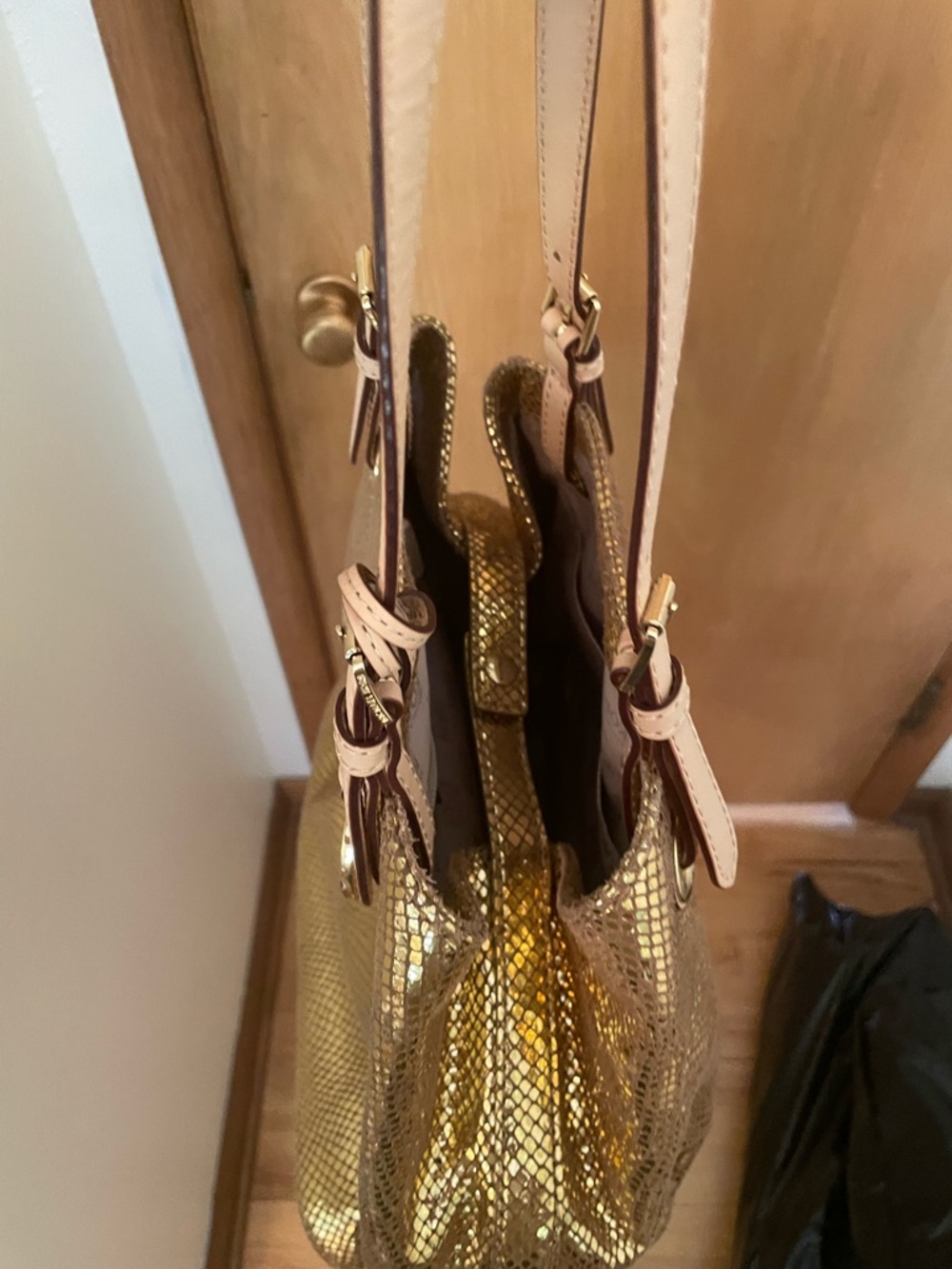 RARE Michael Kors Gold Sparkle ✨ Snake Leather Hobo Satchel Tote Shoulder Bag - Picture 12 of 14
